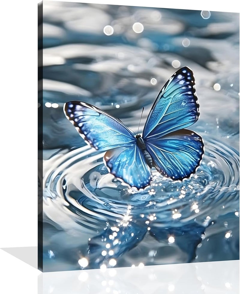 OWNANRTHM Blue Butterfly Canvas Wall Art - Image 1