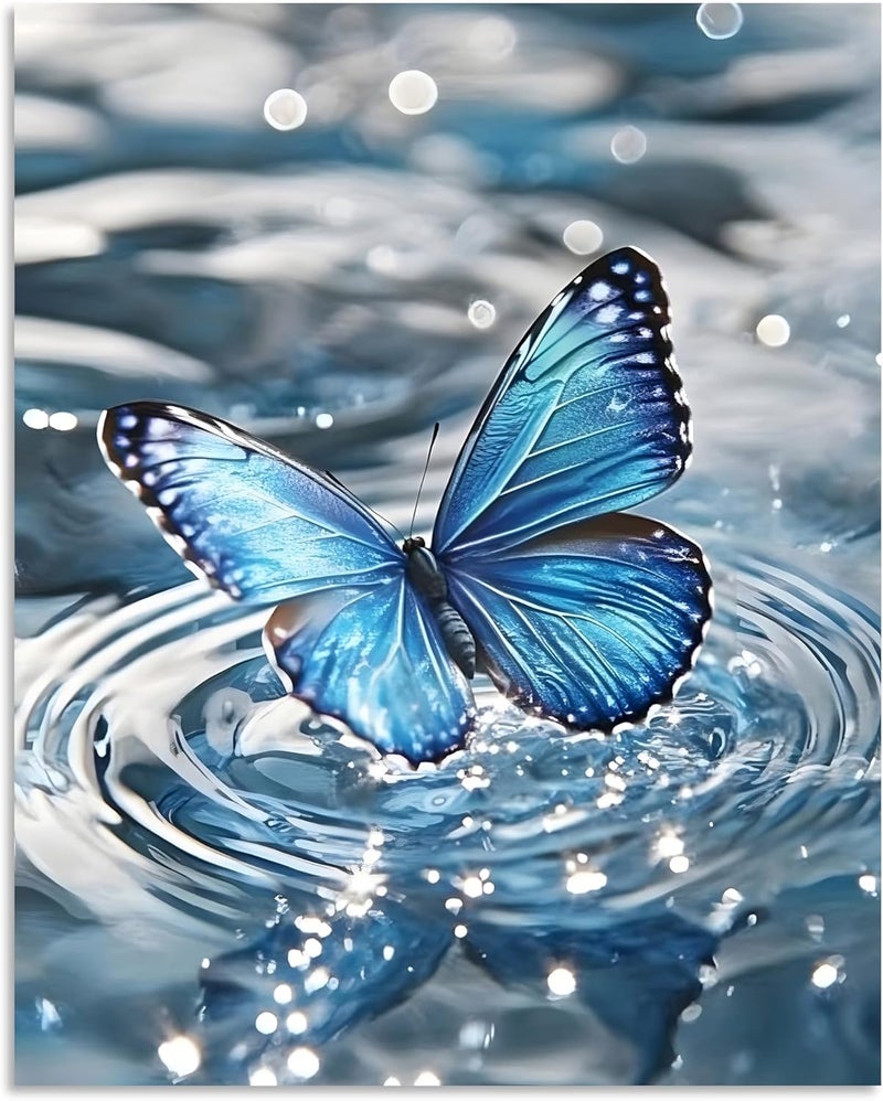 OWNANRTHM Blue Butterfly Canvas Wall Art - Image 2