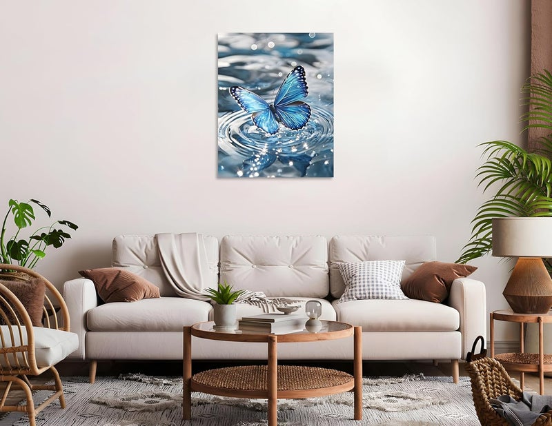 OWNANRTHM Blue Butterfly Canvas Wall Art - Image 3
