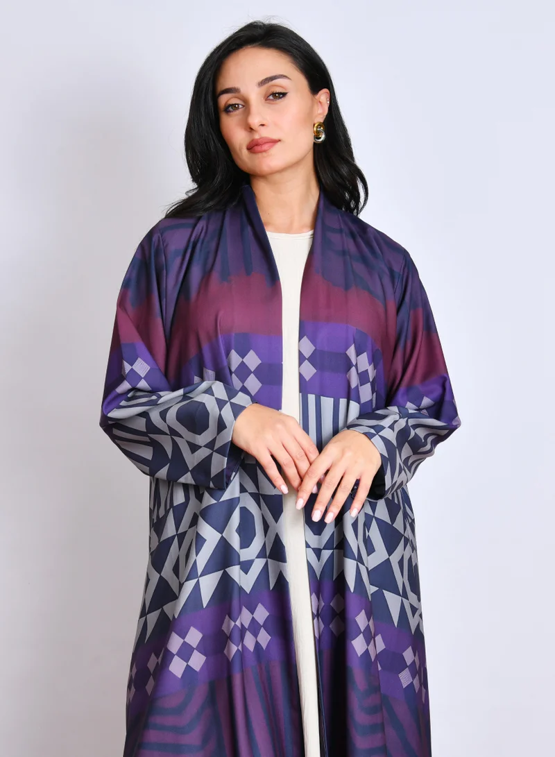 عبايات حوراء عباية بقصة ربع كلوش من قماش الشيفون المنقش بنقوش عشوائية