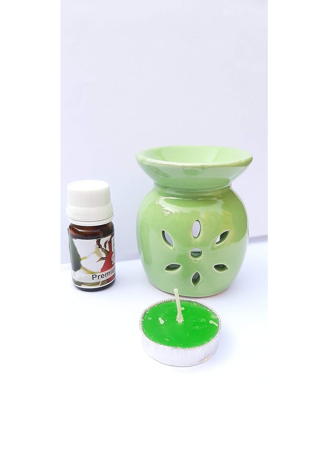 Generic homedecor bharti Aroma Oil Burner fragance Lemongrass Oil with 1 tealight Diffuser pak of1 Green  - Image 1