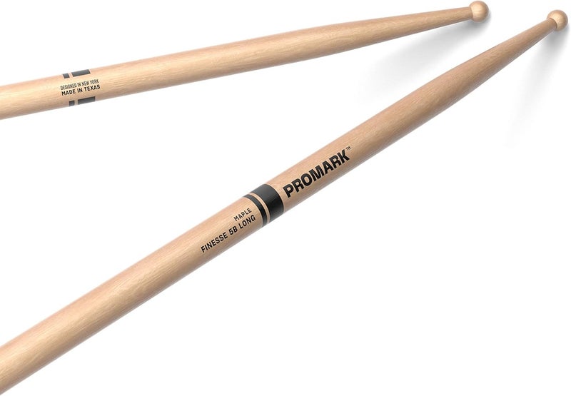 ProMark Finesse 5B Long Maple Drumsticks, Small Round Wood Tip, One Pair - Image 1