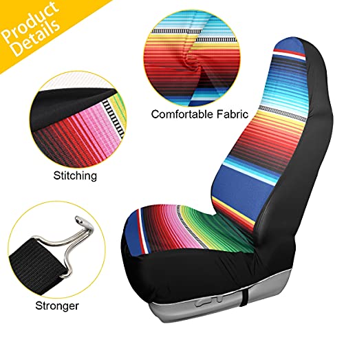 xigua 2 Pack Car Seat Covers Mexican Serape Blanket Stripes Non Slip Automotive Front Seats Cover Protector Decoration Fit for Universal Auto Cars Van Truck SUV - Image 4
