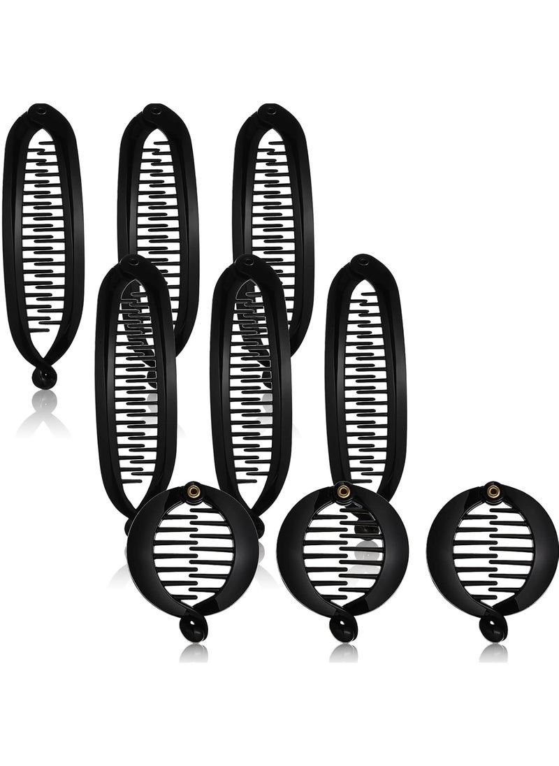 Chuangdi 9 Pieces French Banana Clip Hair Comb Fishtail Hair Clip Comb and Round Banana Clip Flexible Ponytail Holder Interlocking Hair Styling Accessories for Women Black 