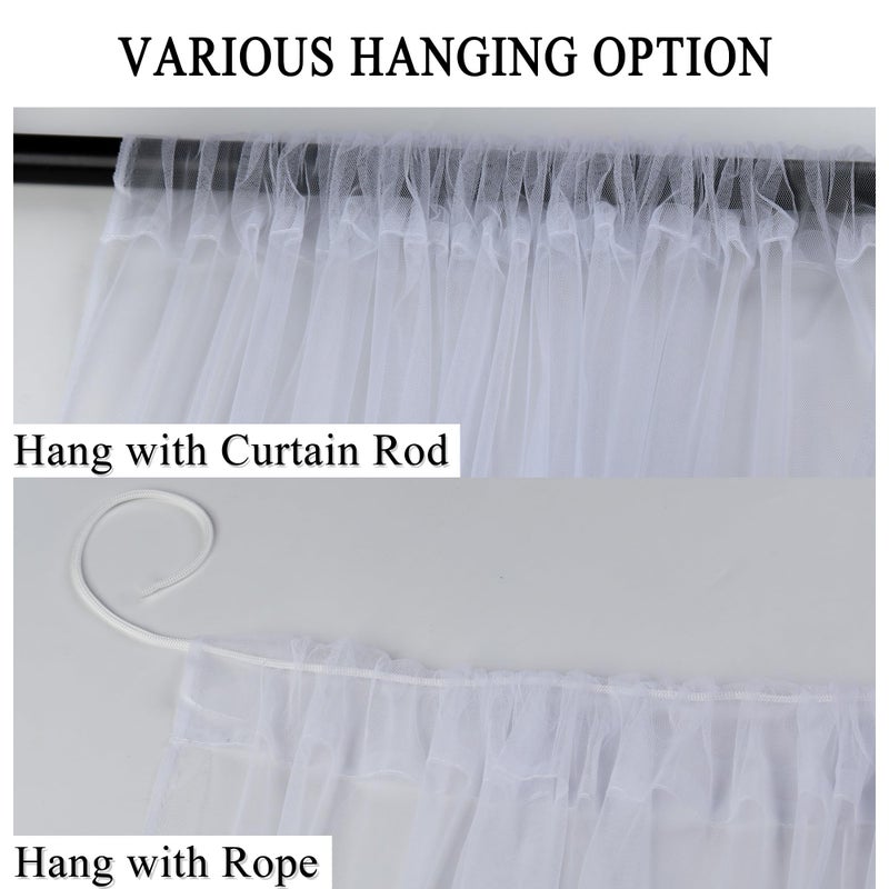 Draphelle Patio Screen Mesh Outdoor Curtains Waterproof Sheer Lightweight Bug Netting for Porch Gazebo Garden Party Wedding Backdrop, White, W 125 x L 98 inch per Panel, 2 Panels - Image 4