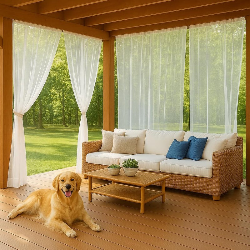 Draphelle Patio Screen Mesh Outdoor Curtains Waterproof Sheer Lightweight Bug Netting for Porch Gazebo Garden Party Wedding Backdrop, White, W 125 x L 98 inch per Panel, 2 Panels - Image 1