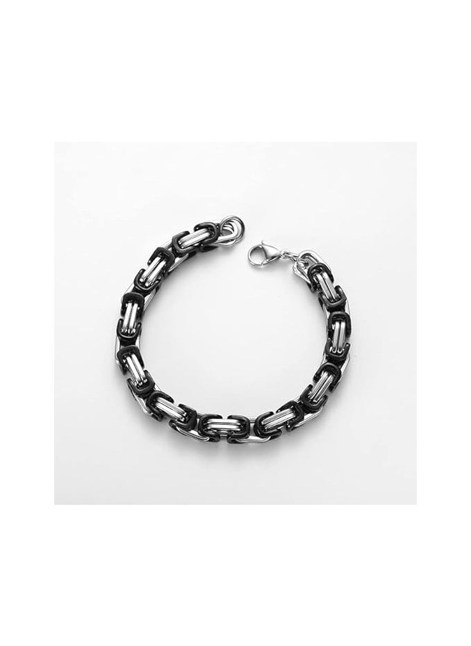 Fayrouz Jewellery - Fayruz Jewelry 8mm Wide Flat Byzantine Stainless Steel Bracelet, Stylish Thick and Heavy Cuban Chain Bracelet for Men Women Boys, Waterproof Fits All - Image 1