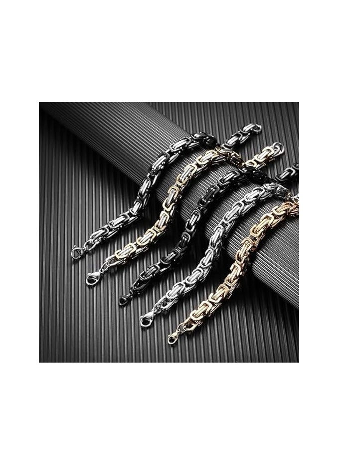 Fayrouz Jewellery - Fayruz Jewelry 8mm Wide Flat Byzantine Stainless Steel Bracelet, Stylish Thick and Heavy Cuban Chain Bracelet for Men Women Boys, Waterproof Fits All - Image 1