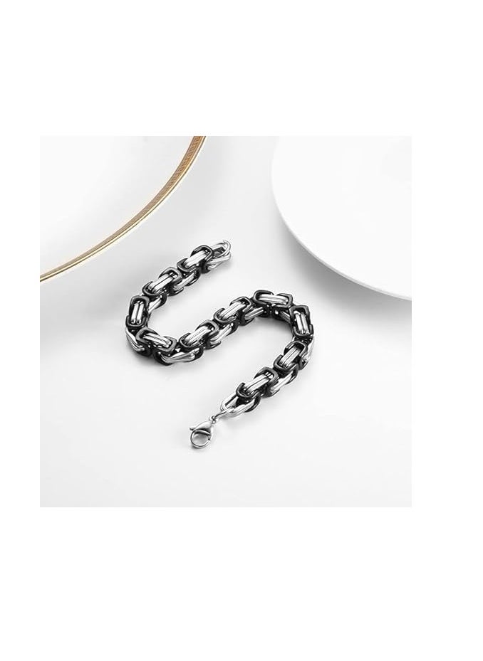 Fayrouz Jewellery - Fayruz Jewelry 8mm Wide Flat Byzantine Stainless Steel Bracelet, Stylish Thick and Heavy Cuban Chain Bracelet for Men Women Boys, Waterproof Fits All - Image 1