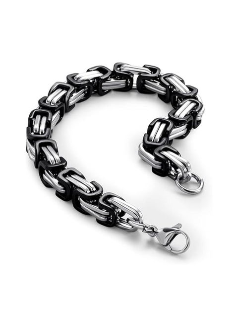 Fayruz Jewelry 8mm Wide Flat Byzantine Stainless Steel Bracelet, Stylish Thick and Heavy Cuban Chain Bracelet for Men Women Boys, Waterproof Fits All