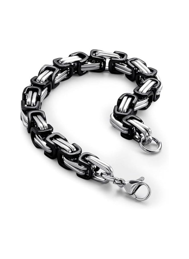 Fayrouz Jewellery - Fayruz Jewelry 8mm Wide Flat Byzantine Stainless Steel Bracelet, Stylish Thick and Heavy Cuban Chain Bracelet for Men Women Boys, Waterproof Fits All - Image 1