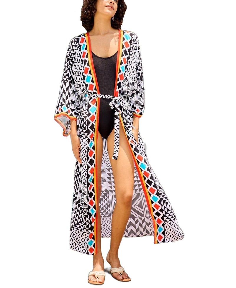 IMAGEKOPE Womenâ€™s Kimono Cover Up Long Beach Dress Swimsuit Cover Ups Colorful Cardigan Lightweight Robe for Swimwear - Image 1