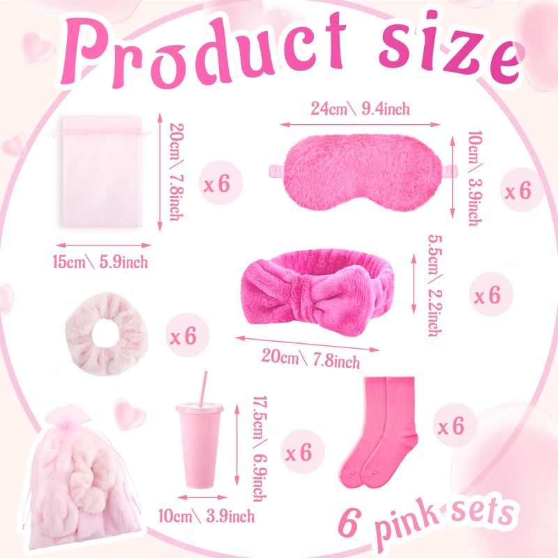 Fanfanwin 48 Pcs Sleepover Party Supplies Spa Birthday Slumber Pajamas Galentines Party Favors Coquette Throw Blanket Pillow Headband Scrunchies Eye Mask Cup Socks(40 Hot Pink, 8 Pink,Solid Color) - Image 3