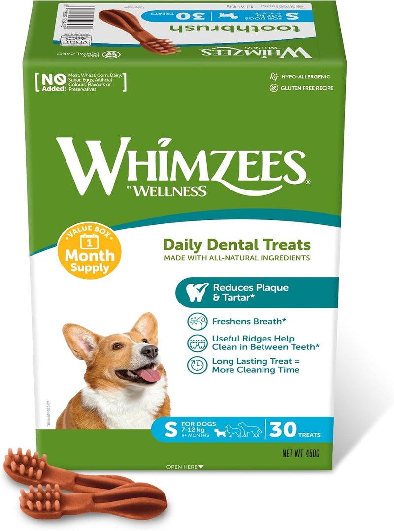 WHIMZEES By Wellness Toothbrush Small Dog Chew Sticks for Dental Care, Small, Pack of 30 (Monthly Pack) No Sugar Added, Grain-Free, Natural, Low Fat - Image 1
