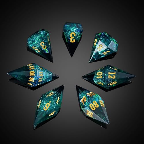 CRITALLIC 7PCS Diamond DND Dice SetTransparent Sharp Edge Die Set DD RPG Polyhedral Dicefor TTRPG Games Roleplaying GamesGreen - Image 1