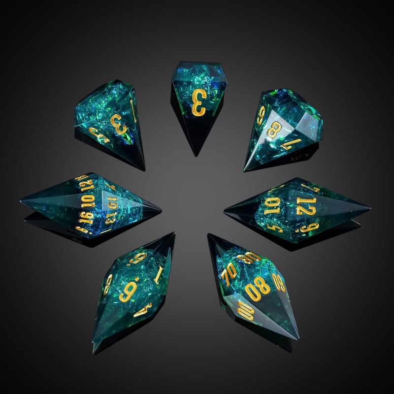 CRITALLIC 7PCS Diamond DND Dice SetTransparent Sharp Edge Die Set DD RPG Polyhedral Dicefor TTRPG Games Roleplaying GamesGreen - Image 3