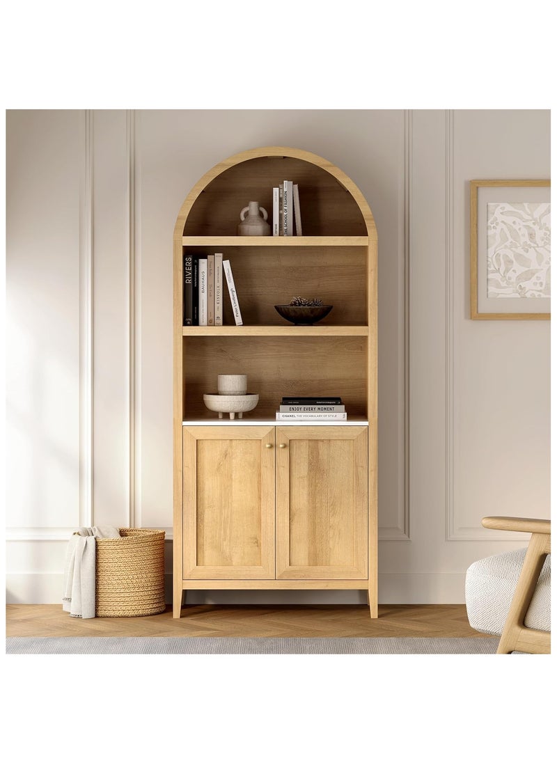 Chogori 180CM Tall Arched Cabinet, 5-Tier Arched Bookcase Storage Display Cabinet with Faux Marble Top, Modern Farmhouse Bookshelf Kitchen Pantry Cabinet for Bedroom Living Room  - Image 5