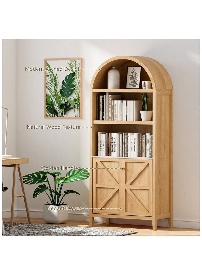 Chogori 180CM Tall Arched Cabinet, 5-Tier Arched Bookcase Storage Display Cabinet with Faux Marble Top, Modern Farmhouse Bookshelf Kitchen Pantry Cabinet for Bedroom Living Room  - Image 3