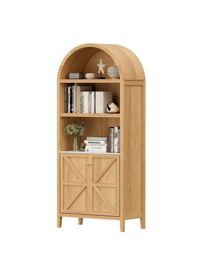 Chogori 180CM Tall Arched Cabinet, 5-Tier Arched Bookcase Storage Display Cabinet with Faux Marble Top, Modern Farmhouse Bookshelf Kitchen Pantry Cabinet for Bedroom Living Room  - Image 1