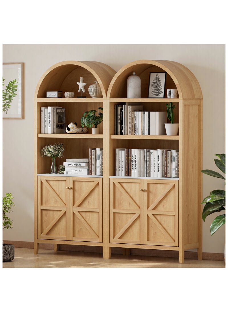 Chogori 180CM Tall Arched Cabinet, 5-Tier Arched Bookcase Storage Display Cabinet with Faux Marble Top, Modern Farmhouse Bookshelf Kitchen Pantry Cabinet for Bedroom Living Room  - Image 2