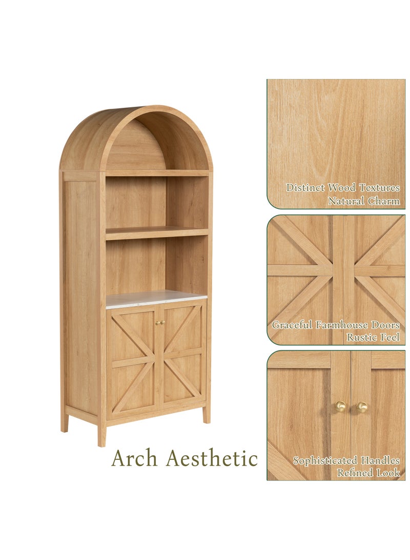 Chogori 180CM Tall Arched Cabinet, 5-Tier Arched Bookcase Storage Display Cabinet with Faux Marble Top, Modern Farmhouse Bookshelf Kitchen Pantry Cabinet for Bedroom Living Room  - Image 5