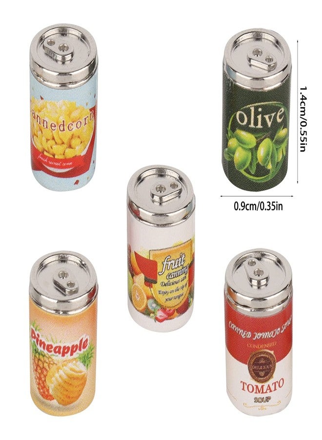 Entatial Miniature Drink Bottles, Alloy 5Pcs Dollhouse Drinks Models Exquisite for Doll House for Children(Simulation Food 5 cans Canned Fruit) - Image 2