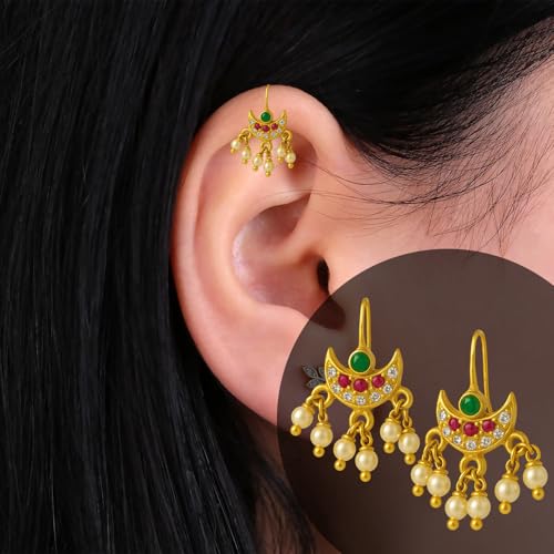 Vama Fashions Half Moon Or Peacock Shape Maharashtrian Traditional Press on Bugadi Upper Ear Clip on Earrings For Women & Girls (Marathi Earring) - Image 2