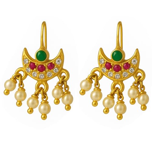 Vama Fashions Half Moon Or Peacock Shape Maharashtrian Traditional Press on Bugadi Upper Ear Clip on Earrings For Women & Girls (Marathi Earring) - Image 1