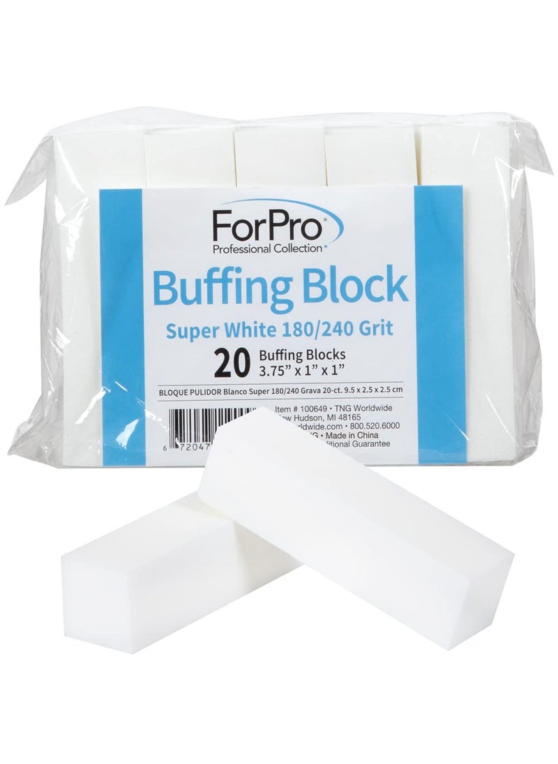 ForPro Professional Collection ForPro Professional Collection Buffing Block, Super White, 180/240 Grit, Four-Sided Manicure and Pedicure Nail Buffer, 3.75" L x 1" W x 1" H, 20-Count 
