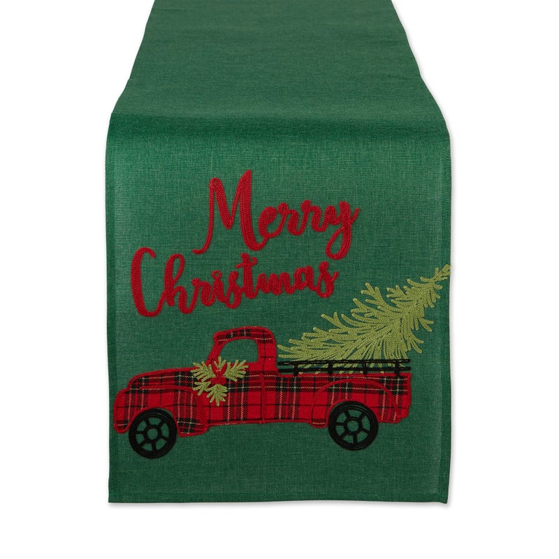 DII Holiday Dining Table Decoration Embroidered Christmas Table Runner  14x108  Plaid Christmas Truck - Image 1