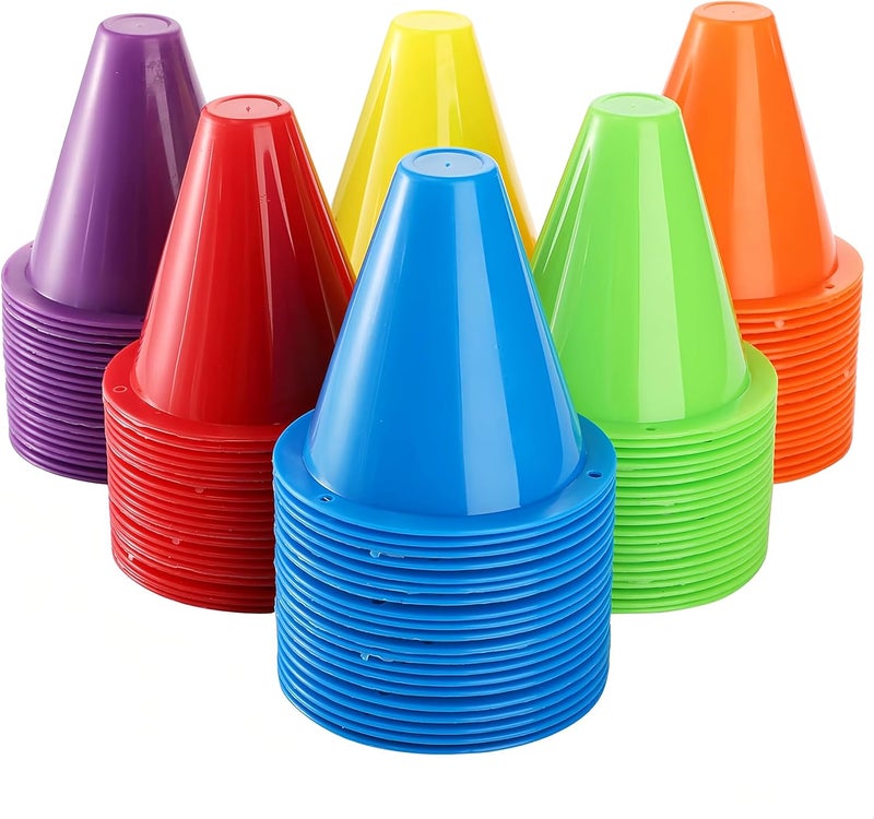Bekith 120 Pack Indoor Outdoor Agility Mini Sports Cones, 3 Inch Training Marker Cones for Kids, Plastic Traffic Cones for Roller Skating and Skate Practice, 6 Assorted Colors - Image 1
