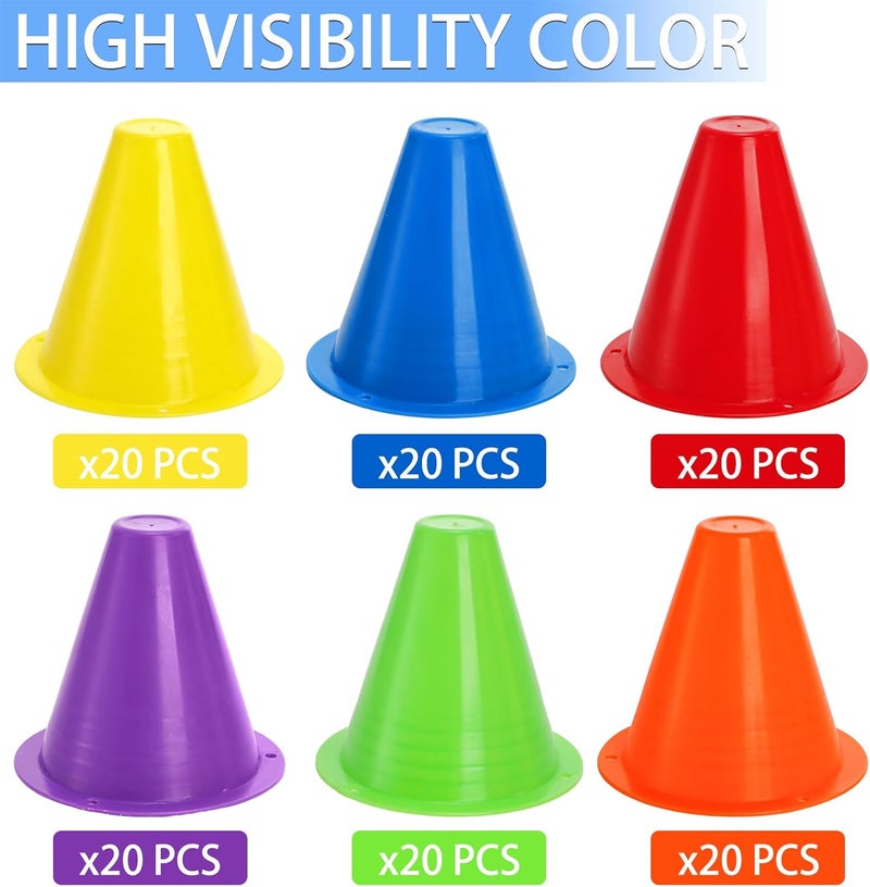 Bekith 120 Pack Indoor Outdoor Agility Mini Sports Cones, 3 Inch Training Marker Cones for Kids, Plastic Traffic Cones for Roller Skating and Skate Practice, 6 Assorted Colors - Image 3
