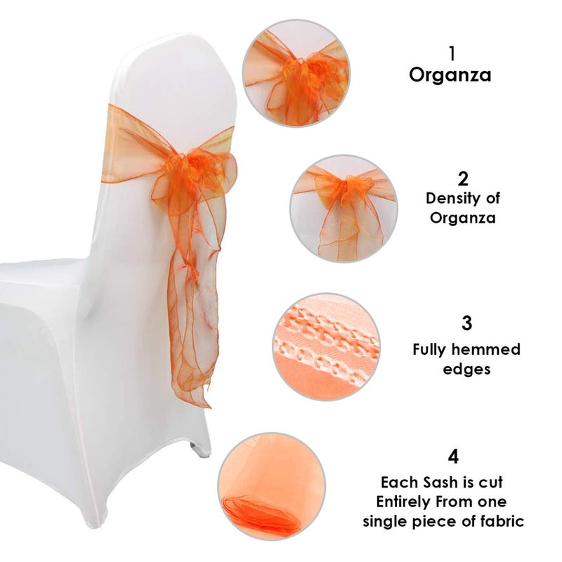 SARVAM FASHION SARVAM FASHION Elegant Organza Chair Sashes Sheer Fabric Sashes for Weddings  Parties  and Special Events - (Pack of 10 Pieces  Orange) - Image 5