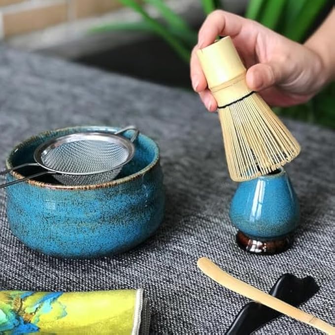 Moonmen 7 Pcs Japanese Matcha Tea Set Matcha Whisk SetMatcha Whisk And Bowl Whisk Holder Matcha ScoopThe Perfect Matcha Starter Making Kit For Matcha Tea Ceremony Kiln GlazeBlue - Image 5