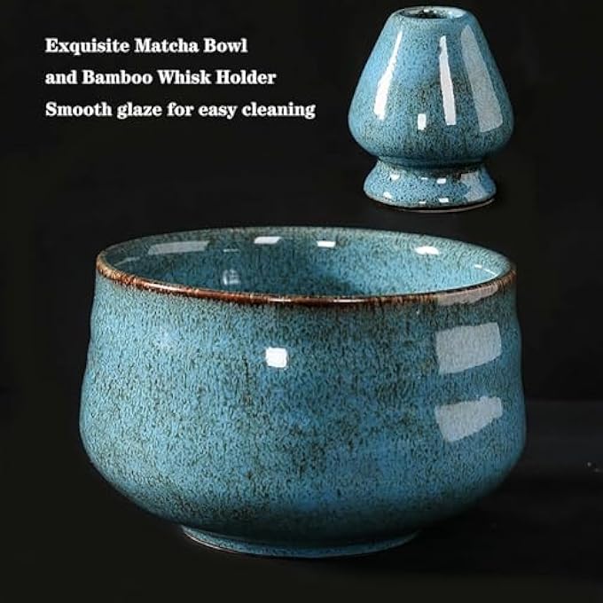 Moonmen 7 Pcs Japanese Matcha Tea Set Matcha Whisk SetMatcha Whisk And Bowl Whisk Holder Matcha ScoopThe Perfect Matcha Starter Making Kit For Matcha Tea Ceremony Kiln GlazeBlue - Image 3