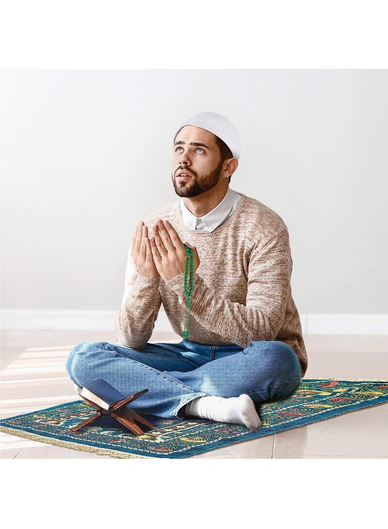 Ramadan Prayer Mats with Prayer Beads Portable Muslim Prayer Rug Velvet Muslim Prayer Carpet Mat Rug Ramadan Gifts Eid Gifts for Praying Men Women and Kids (Green) - Image 5