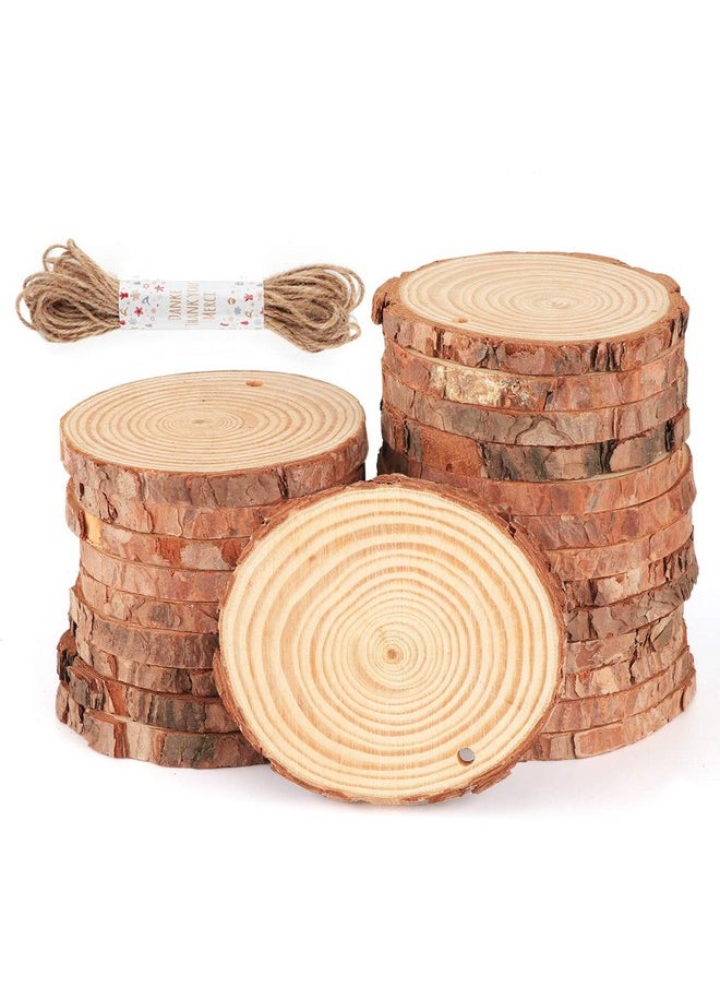 ilauke Natural Wood Slices 30Pcs 3.1''3.5'' Unfinished Wood Crafts With Predrilled Hole, Wood Slices Ornaments For Christmas Diy Rustic Crafts Wooden Circles Coasters Wedding Decor, 33 Feet Twine  - Image 1