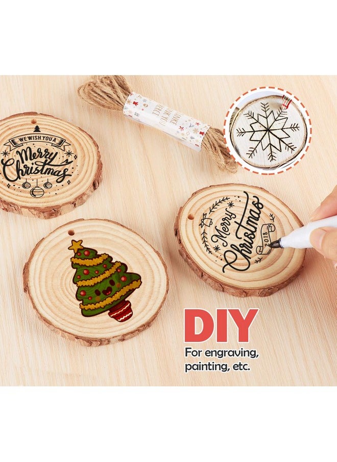 ilauke Natural Wood Slices 30Pcs 3.1''3.5'' Unfinished Wood Crafts With Predrilled Hole, Wood Slices Ornaments For Christmas Diy Rustic Crafts Wooden Circles Coasters Wedding Decor, 33 Feet Twine  - Image 2
