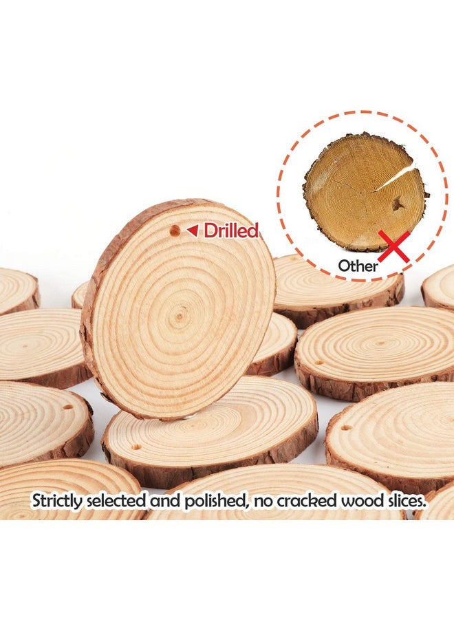 ilauke Natural Wood Slices 30Pcs 3.1''3.5'' Unfinished Wood Crafts With Predrilled Hole, Wood Slices Ornaments For Christmas Diy Rustic Crafts Wooden Circles Coasters Wedding Decor, 33 Feet Twine  - Image 4