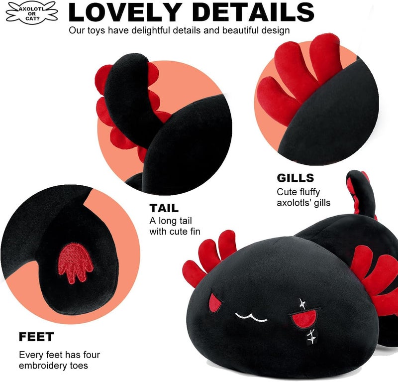 Onsoyours Cute Axolotl Plush, Soft Stuffed Animal Salamander Plush Pillow, Kawaii Plushie Toy for Kids (Black Axolotl A, 13") - Image 3