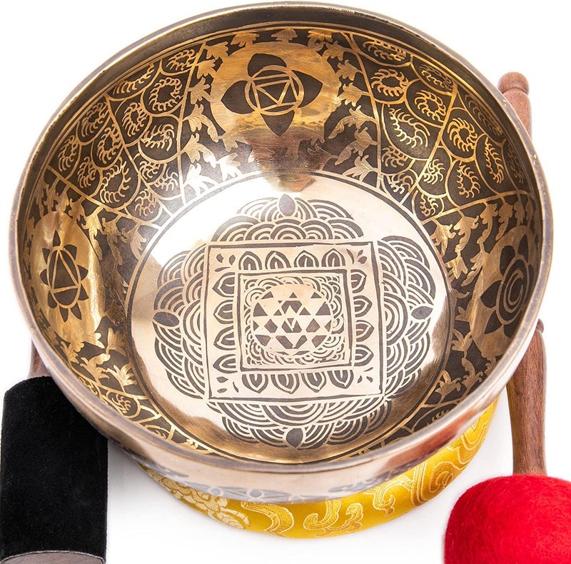 Large Tibetan Singing Bowl Set 85 Master Healing Grade For Sound Bath Chakra 7 Metal Meditation Yoga By Himalayan Bazaar