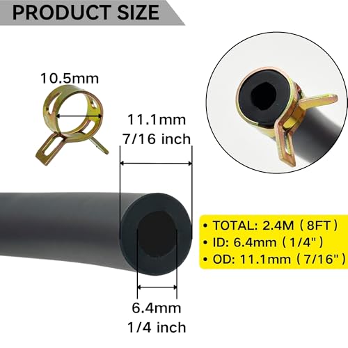 YGQ 1/4 ID Fuel Gas Line Hose fit for Briggs & Stratton Craftsman MTD Kawasaki Kohler Small Engines Generator Powersports w/ 20 Clamps Rubber Black 8 Feet - Image 2