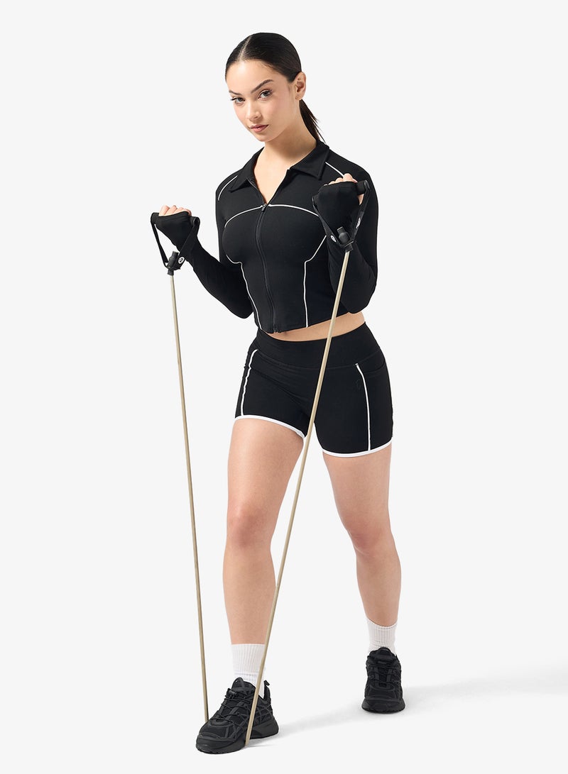 FRWD Contrast Trim Detail Sculpting Zip Up Top & Short Set - Image 1