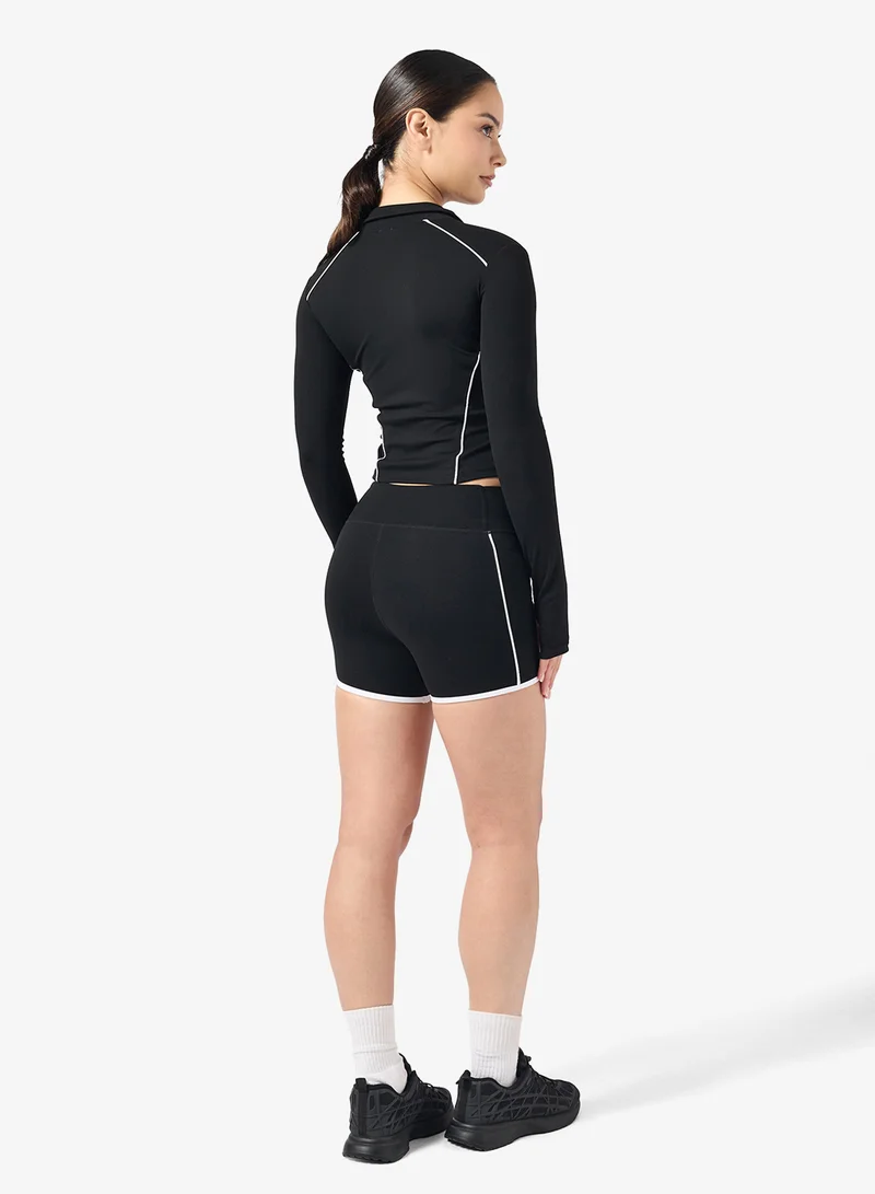 FRWD Contrast Trim Detail Sculpting Zip Up Top & Short Set