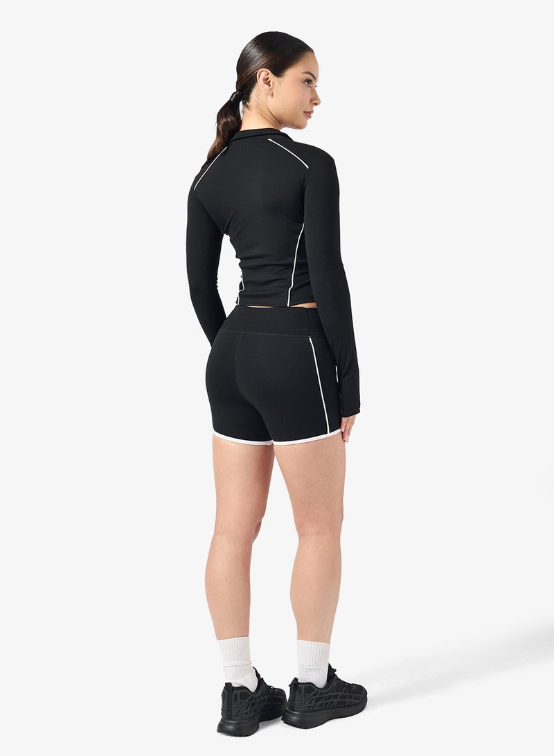 FRWD Contrast Trim Detail Sculpting Zip Up Top & Short Set - Image 2