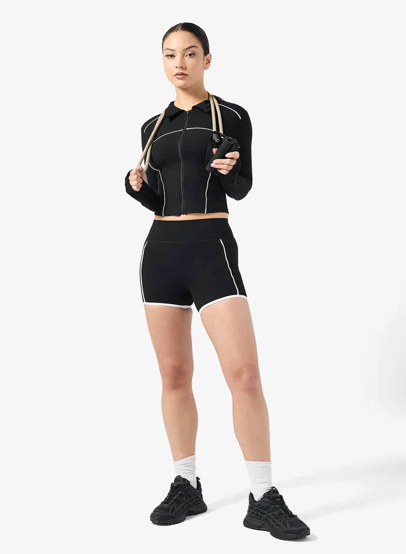 FRWD  Contrast Trim Detail Sculpting Zip Up Top & Short Set for Women | Best Price UAE
