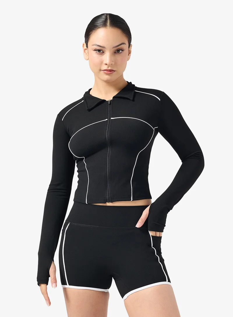 FRWD  Contrast Trim Detail Sculpting Zip Up Top & Short Set for Women | Best Price UAE