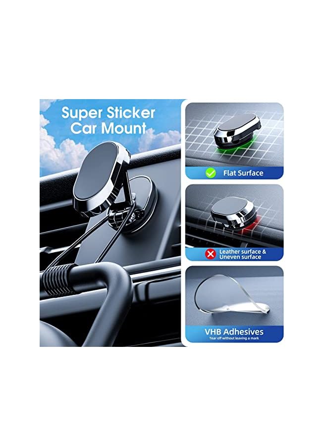 PROMASS Magnetic Phone Holder for Car, Alloy Folding Magnetic Car Phone Holder Car Magnetic Phone Mount 360° Rotation Magnetic Cell Phone Holder Dashboard Car Mount Fit for All Phone - Image 3