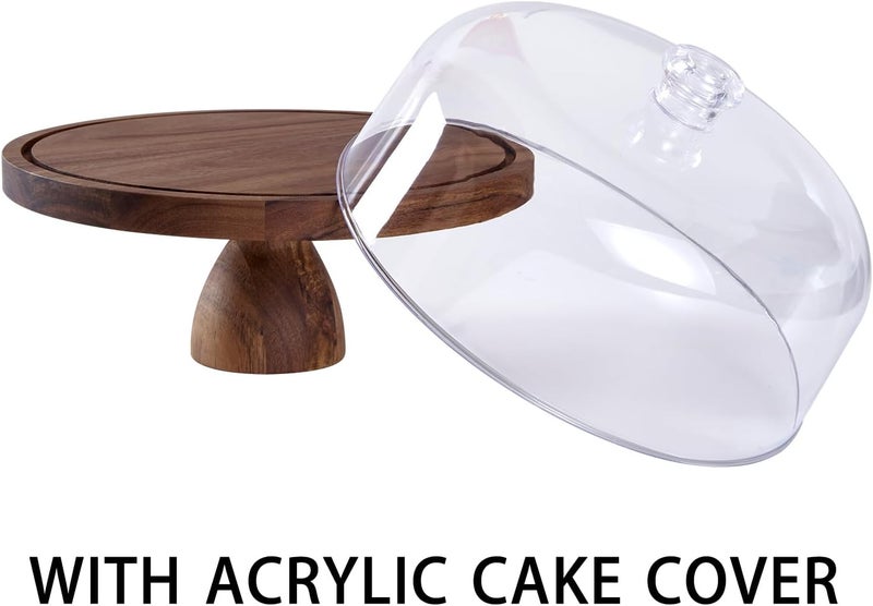 LiTY Cake Stand with Lid, Multi-Functional 12in Round Cake Holder, Acacia Wood 2-in-1 Dessert Table Display Set, Charcuterie Board for Cheese ,Fruit Platter, Large Acrylic Cake Dome Cover - Image 4