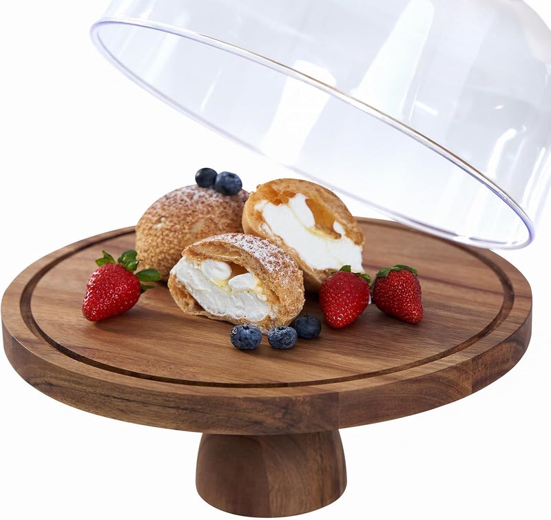 LiTY Cake Stand with Lid, Multi-Functional 12in Round Cake Holder, Acacia Wood 2-in-1 Dessert Table Display Set, Charcuterie Board for Cheese ,Fruit Platter, Large Acrylic Cake Dome Cover - Image 2